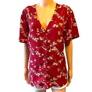 Y2K Maggie McNaughton Floral Print V Neck Top Blouse Women Plus Size 1X